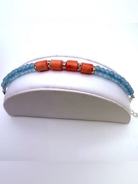 Artisan Pink Coral & Natural Aquamarine Beaded Bracelet